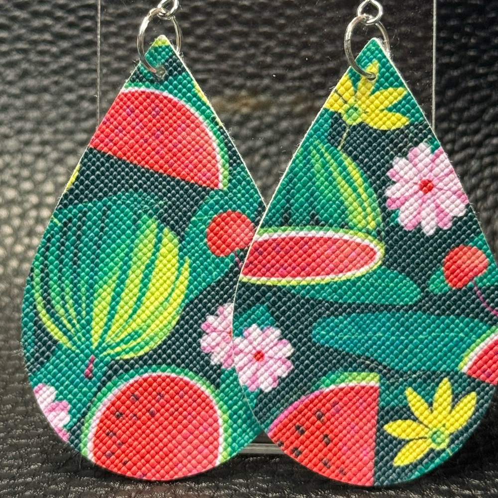Floral Watermelon Teardrop Earrings